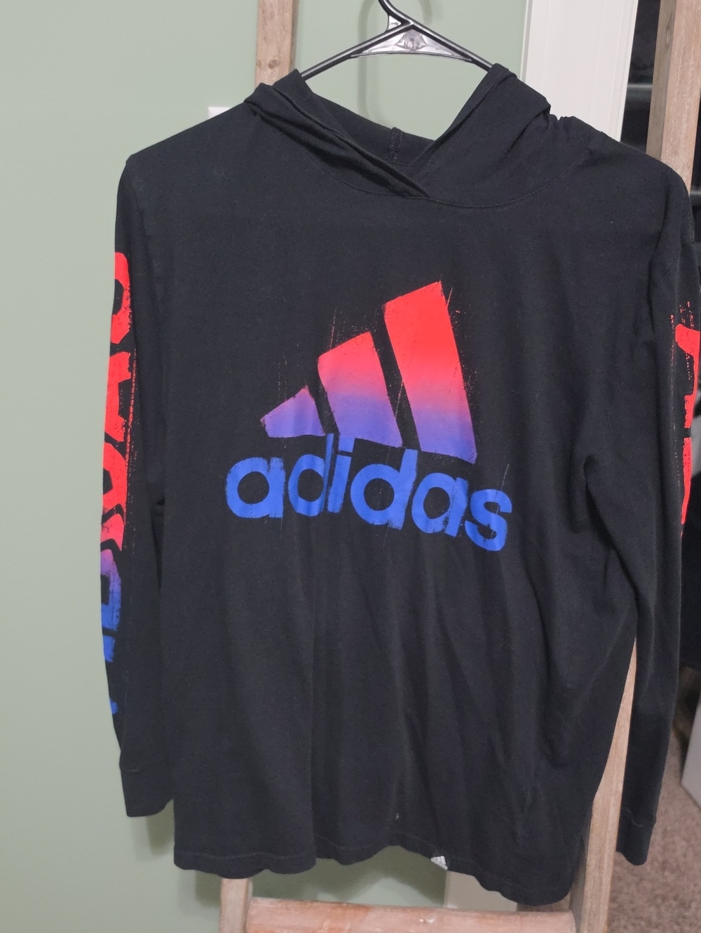 adidas Black Hoodie with Red-to-Blue Gradient Logo